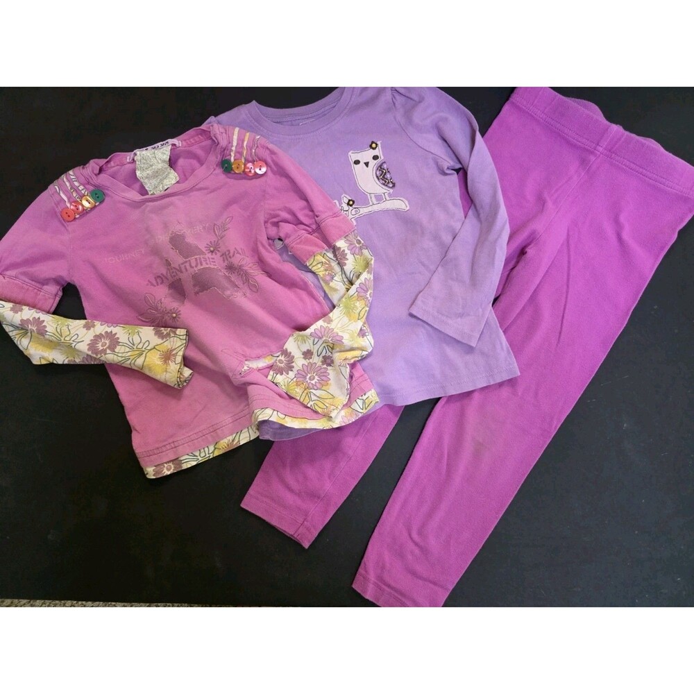 mix of 3 4t 5 l/s tops and leggings pink purples